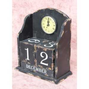 Dandibo - Uhr mit Kalender 14B142 Schwarz Shabby Kaminuhr Standuhr 25 cm Vintage Quarzuhr