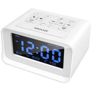 LED-Digital-Schlafzimmer-Radiowecker mit USB-Ladeanschluss, Uhrsteuerung, Temperatur, elektronische Tischuhr, weiß