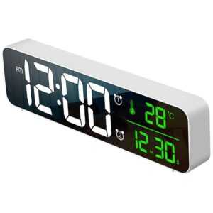 LED-Digitaluhr mit großem Bildschirm, leuchtende Tischuhr, Anzeige von Datum und Temperatur, elektronische Uhr weiß