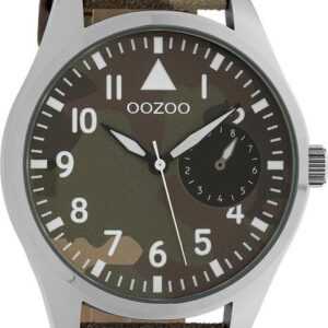 OOZOO Quarzuhr Oozoo Unisex Armbanduhr Timepieces Analog, Damen, Herrenuhr rund, extra groß (50mm) Lederarmband camouflage, grün