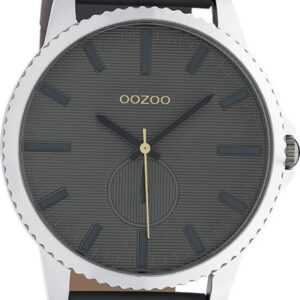 OOZOO Quarzuhr Oozoo Unisex Armbanduhr Timepieces Analog, Damen, Herrenuhr rund, extra groß (ca. 48mm) Lederarmband grau