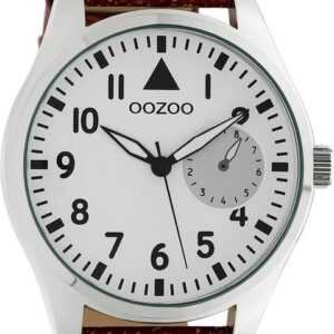 OOZOO Quarzuhr Oozoo Unisex Armbanduhr Timepieces Analog, Damen, Herrenuhr rund, extra groß (ca. 50mm) Lederarmband braun
