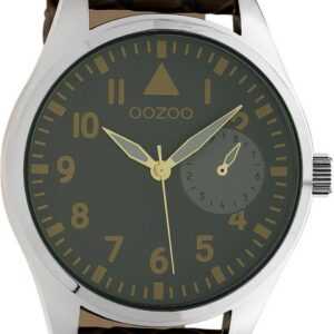 OOZOO Quarzuhr Oozoo Unisex Armbanduhr Timepieces Analog, Damen, Herrenuhr rund, extra groß (ca. 50mm) Lederarmband dunkelbraun