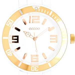 OOZOO Quarzuhr Oozoo Unisex Armbanduhr Vintage Series, Damen, Herrenuhr rund, extra groß (ca. 48mm) Silikonarmband weiß