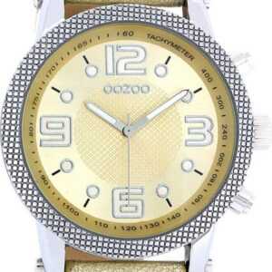 OOZOO Quarzuhr Oozoo Unisex Armbanduhr Vintage Series, Damen, Herrenuhr rund, groß (ca. 41mm) Lederarmband beige, hellbraun