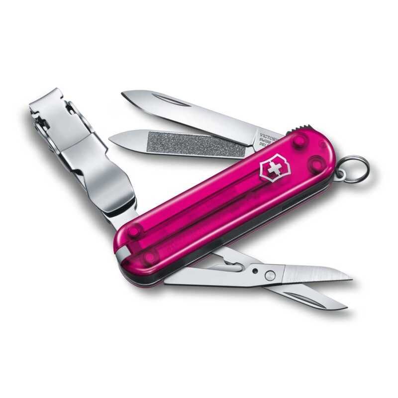Victorinox Nail Clip 580, 8 Funktionen, Kleines Taschenmesser Pink Transparent