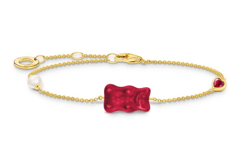 Thomas Sabo A2151-430-10-L19V Damen-Armband mit rotem Goldbären, Perle und Stein