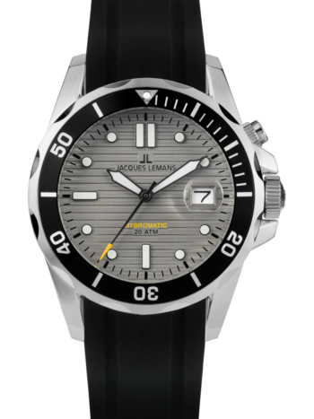 Jacques Lemans Herrenuhr Hybromatic Diver Silikonband Schwarz 1-2170B