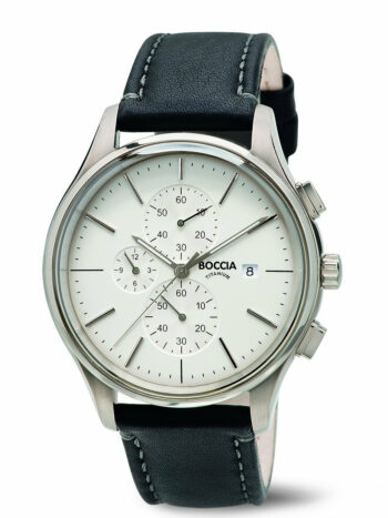 Boccia Titanium Herrenuhr Chronograph mit schwarzem Lederarmband  3756-01