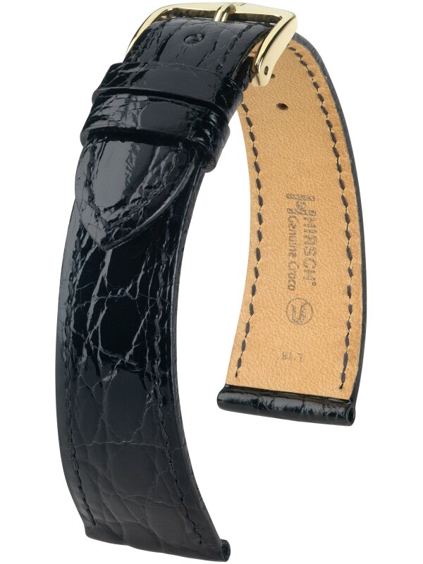 Hirsch Genuine Croco L, schwarz glänzend, 19mm