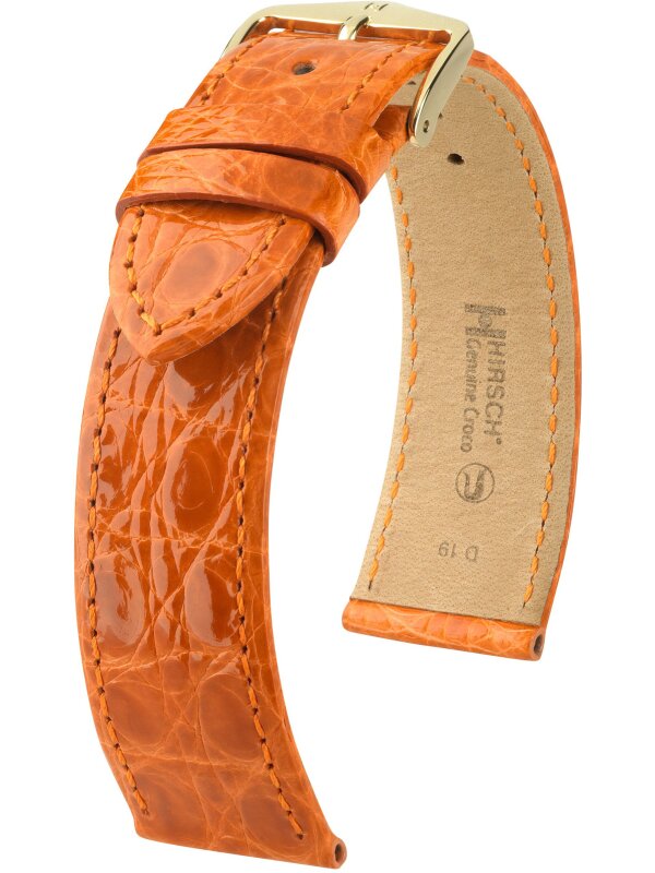 Hirsch Genuine Croco L, orange glänzend, 19mm