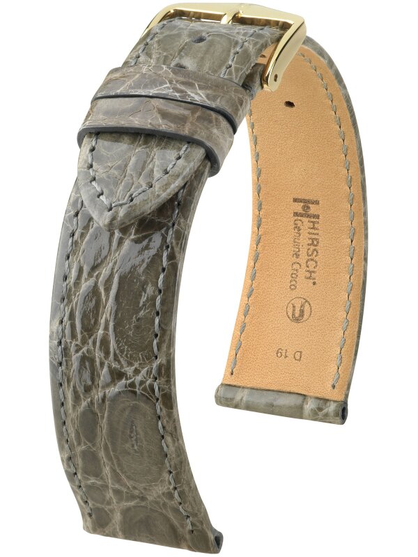 Hirsch Genuine Croco L, grau glänzend, 19mm