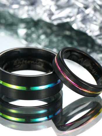 【Paar】Schwarzer Regenbogen Wolfram Ring - Neonnacht