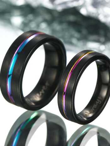 【Paar】Schwarzer Regenbogen Wolfram Ring - Neonnacht