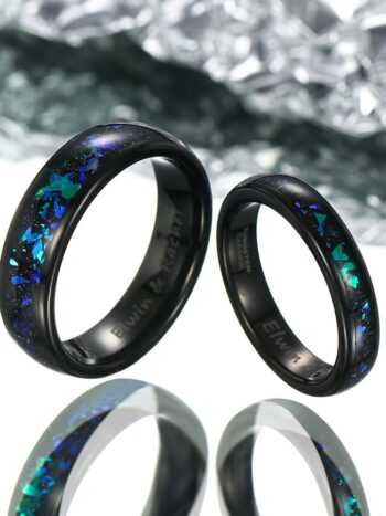 【Paar】Wolfram Ring mit Opal Inlay - Grün Erz Nacht