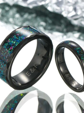 【Paar】Wolfram Ring mit Opal Inlay - Grün Erz Galaxie