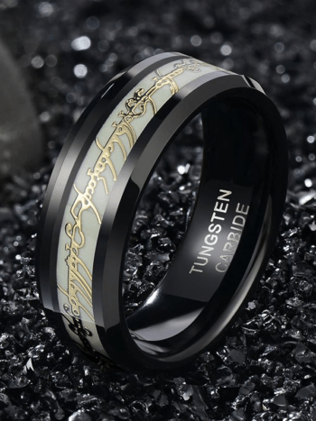 【Paar】Goldfolieneinlage Wolfram Ring 8mm - Leuchtende Zaubersymbole