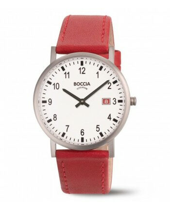 Boccia Titanium Herrenuhr Classic mit Lederband Rot 3662-02