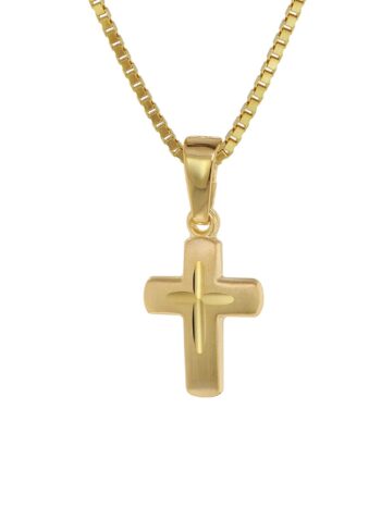 trendor 75273 Kreuz-Anhänger für Kinder Gold 585 (14 Kt.) + Plattierte Kette