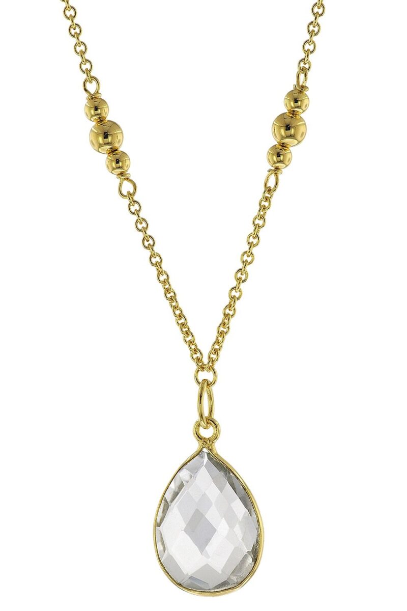 trendor 51179 Damen-Kette Gold auf Silber 925 Collier mit facettiertem Quarz