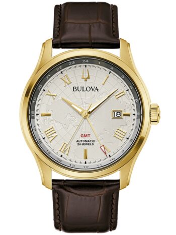 Bulova 97B210 Herren-Automatikuhr Wilton GMT Braun/Goldfarben