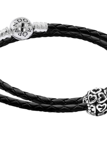 Pandora 51521 Damen Leder-Armband Starterset mit Charm Offene Herzen