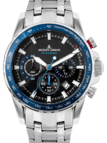 Jacques Lemans 1-2099E Herrenuhr Chronograph Liverpool Stahl/Blau