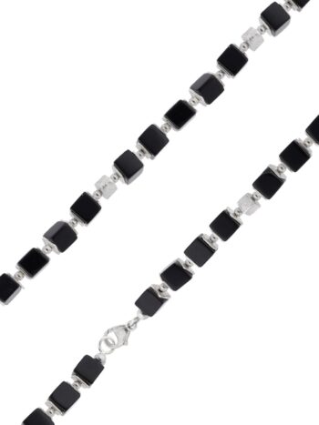 trendor 15513 Herren-Halskette 925 Silber Würfel-Collier Onyx Poliert 50 cm