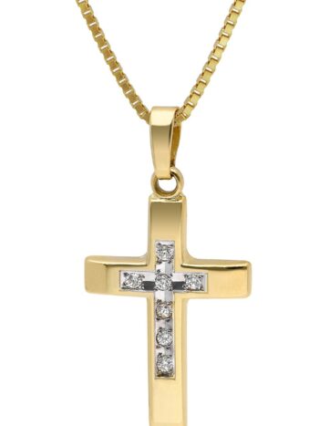 trendor 15530 Kreuz 585 Gold 14K mit Zirkonia an vergoldeter Silberkette