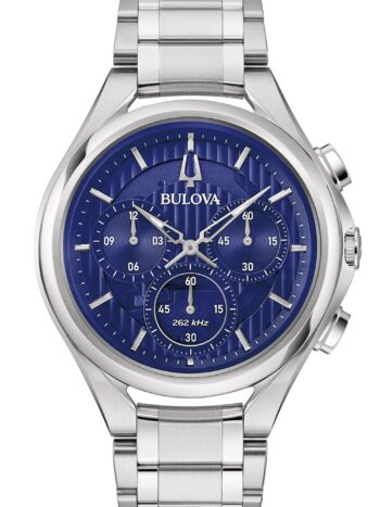 Bulova 96A302 Herrenarmbanduhr Chronograph Curv Stahl/Blau