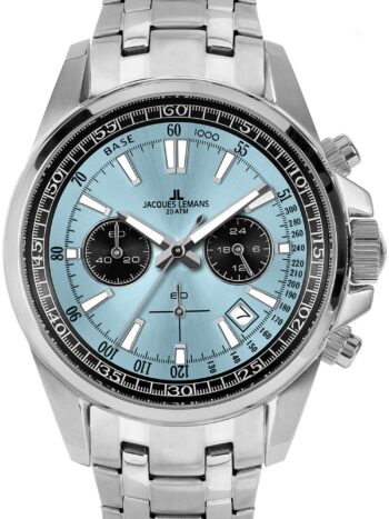 Jacques Lemans 1-2117ZB Herrenuhr Chronograph Liverpool Stahl/Hellblau