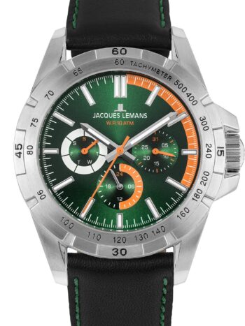 Jacques Lemans 42-11D Herren-Multifunktionsuhr Sports Grün/Orange