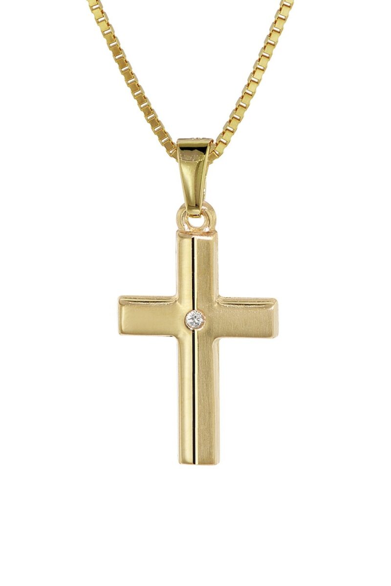 trendor 08516 Kinder Kreuz Gold 333 mit Zirkonia und goldplattierte Kette