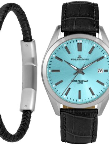 Jacques Lemans 1-2143E-SET Geschenkset Herrenuhr und Armband Derby Türkis