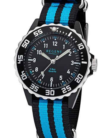 Regent F-1126 Kinderuhr Schwarz/Türkis