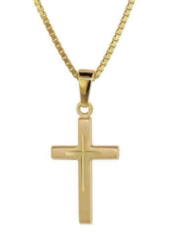 trendor 75276 Kreuz-Anhänger Gold 585 (14 Kt.) + Plattierte Kette