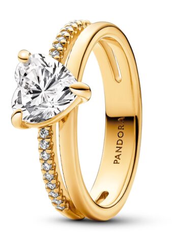 Pandora 163100C01 Damen-Ring Doppelschiene mit Herz Goldfarben