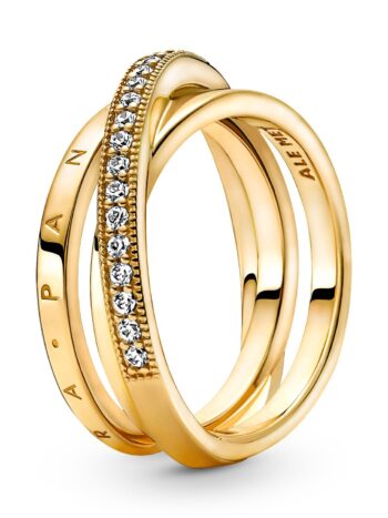 Pandora 169057C01 Damen-Ring Dreifach Gekreuzte Pavé Schienen Goldfarben